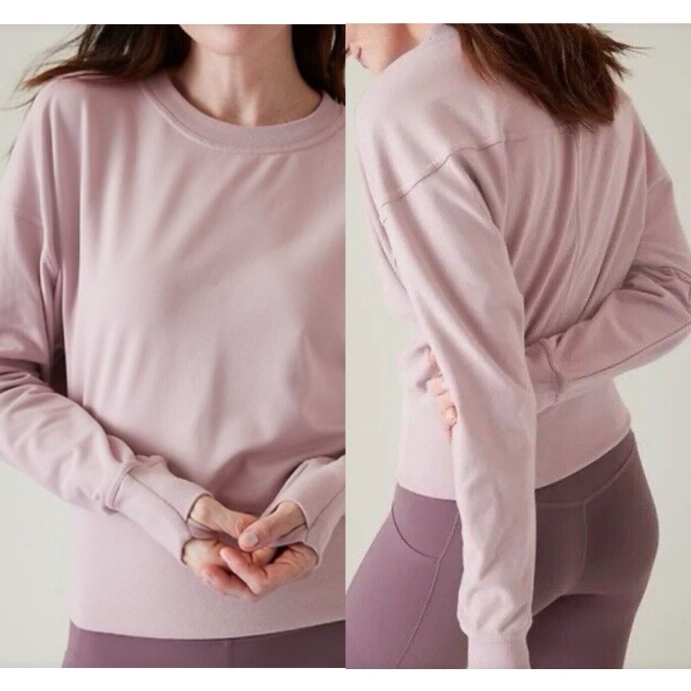 Athleta Retroterry Crewneck Sweatshirt in Smoked Mauve Pink Preppy Sueded Sz M